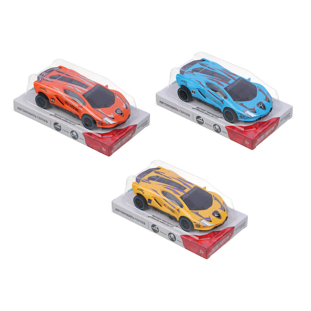 BY Русские Супергерои Автомобиль героев, ABS, инерция, разворот, занос, 18x6,5x10 см, 3 дизайна, арт.№ 292-022