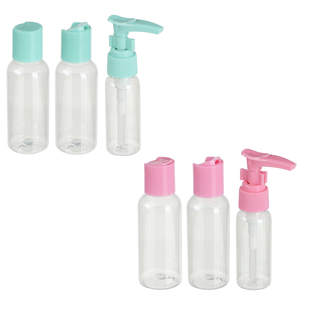 Набор для косметики дорожный 3 предмета (2 шт-50 мл, 1шт-30мл) тм ЮНИLOOK, пластик, 2 цвета, арт.№ 357-191