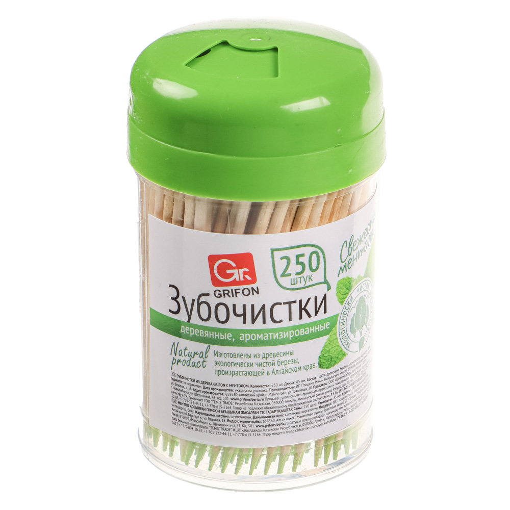 Зубочистки тм GRIFON, береза, с ментолом, 250шт, арт.№ 437-287
