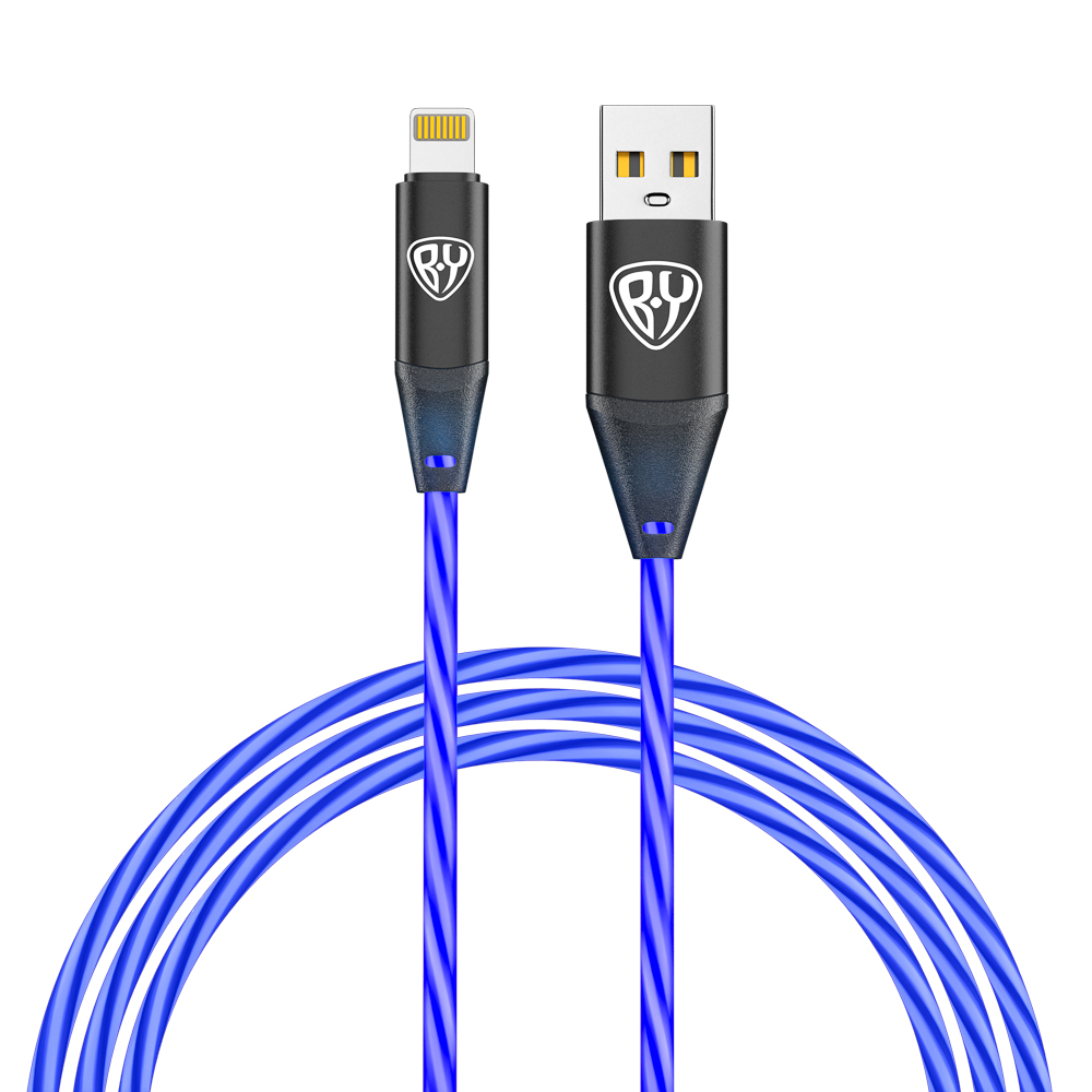 BY Кабель для зарядки Светящийся iP, 1м, 2.4А, Быстрая зарядка, подсв. синяя, Герои, ПЕРЕСВЕТ, арт.№ 931-467