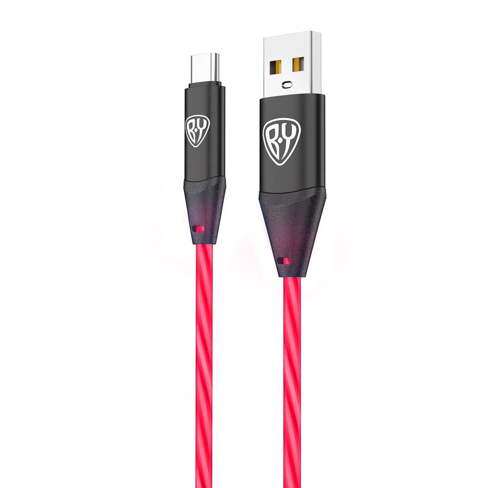 BY Кабель для зарядки Светящийся Type-C, 1м, 2.4А, Быстрая зарядка, подсв. оранжевая, Герои, ЕРМАК, арт.№ 931-470