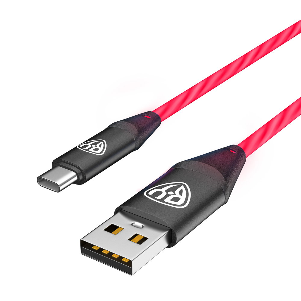 BY Кабель для зарядки Светящийся Type-C, 1м, 2.4А, Быстрая зарядка, подсв. оранжевая, Герои, ЕРМАК, арт.№ 931-470