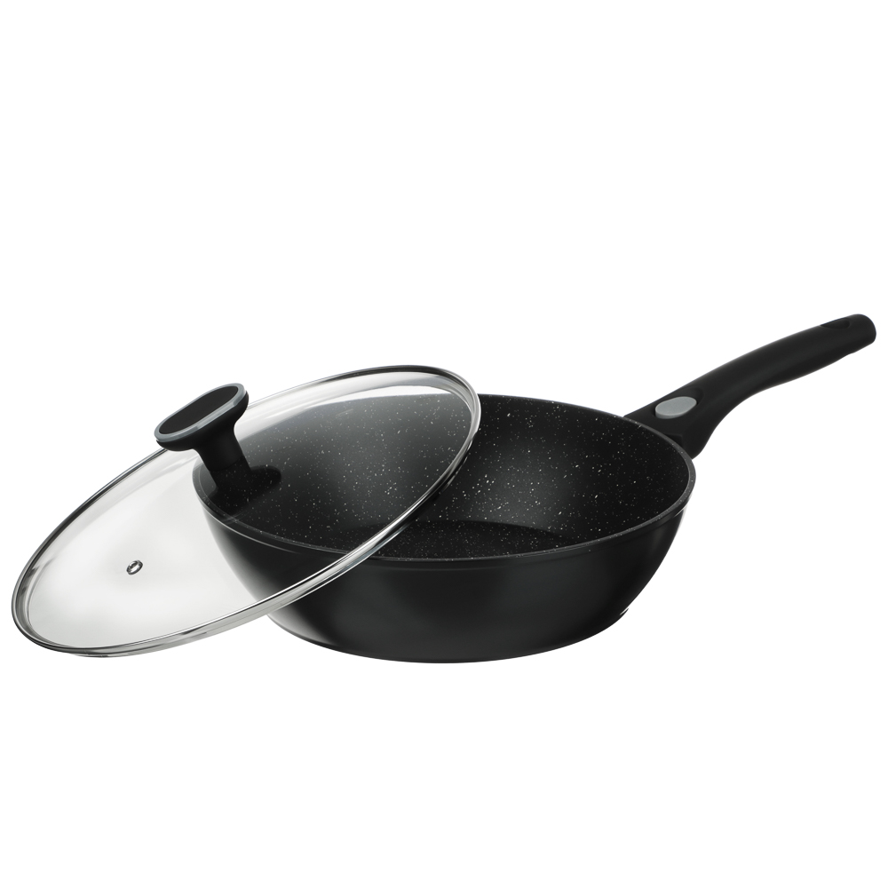 Сковорода глубокая литая тм SATOSHI Оникс с крышкой d28см, антипр.покр. мрамор, съем. ручка, индук., арт.№ 846-777