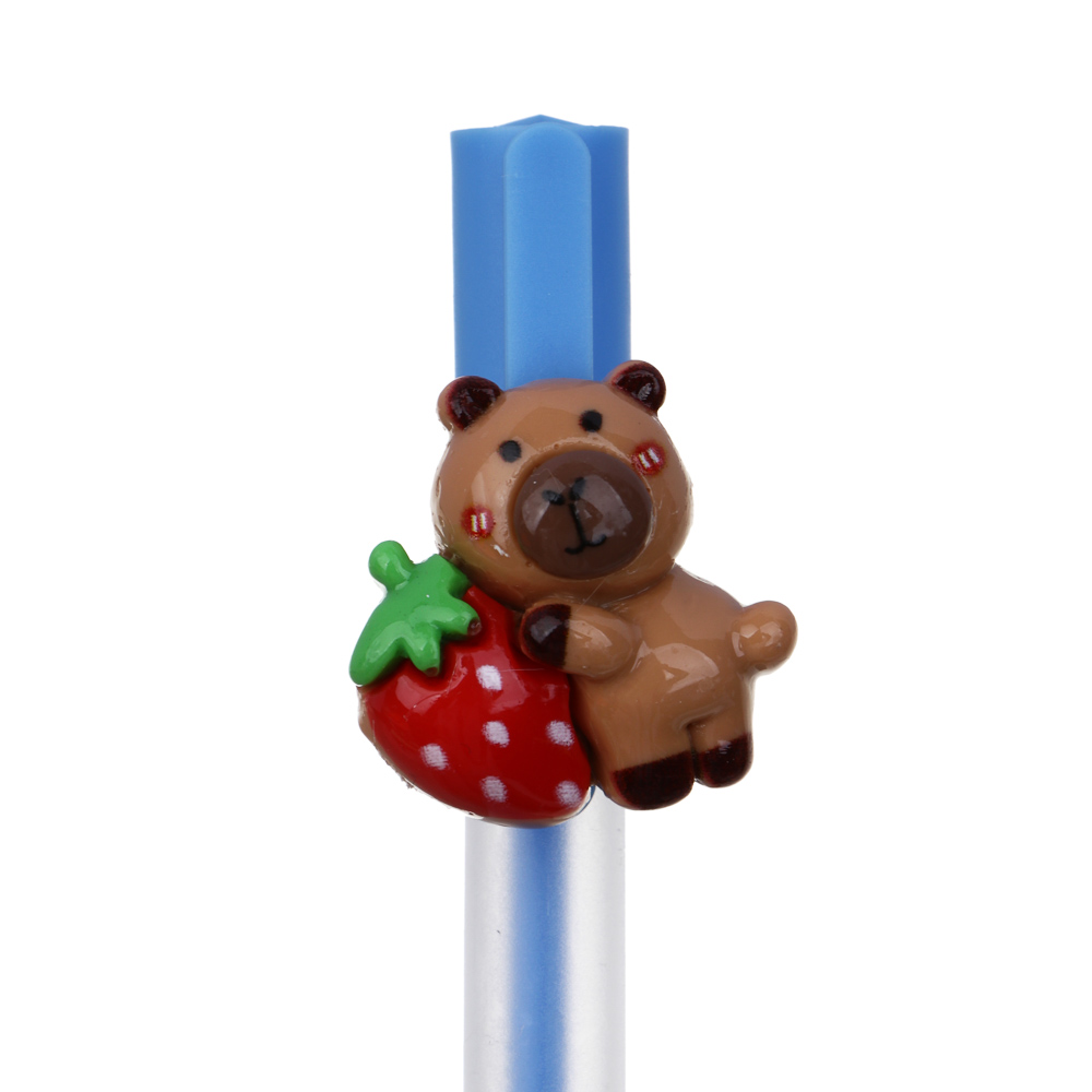 Ручка гелевая цветная, фигурка на клипе "Капибара", 4 цвета чернил, 4 дизайна, арт.№ 591-217