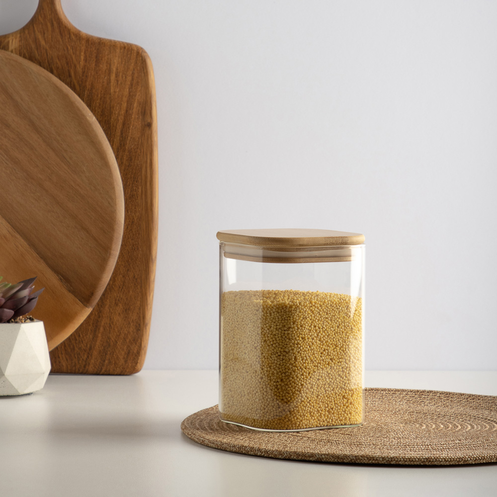 VETTA ЭКО Вуд Банка для хранения 1000мл, 14,5х10х10см, стекло, бамбук, арт.№ 828-002