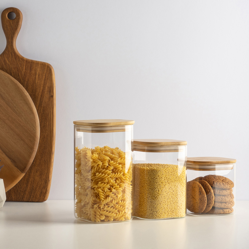 VETTA ЭКО Вуд Банка для хранения 1000мл, 14,5х10х10см, стекло, бамбук, арт.№ 828-002