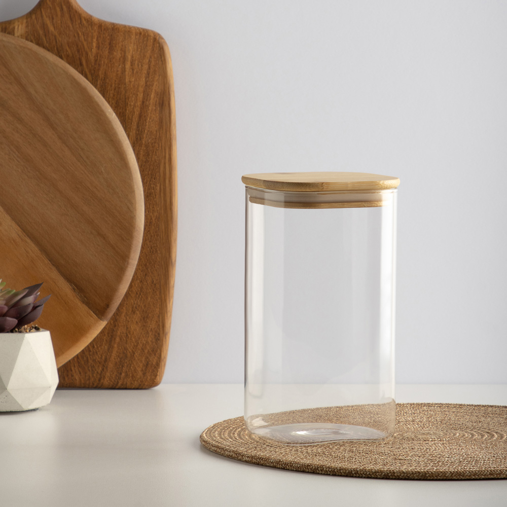 VETTA ЭКО Вуд Банка для хранения 1300мл, 18,5х10х10см, стекло, бамбук, арт.№ 828-003