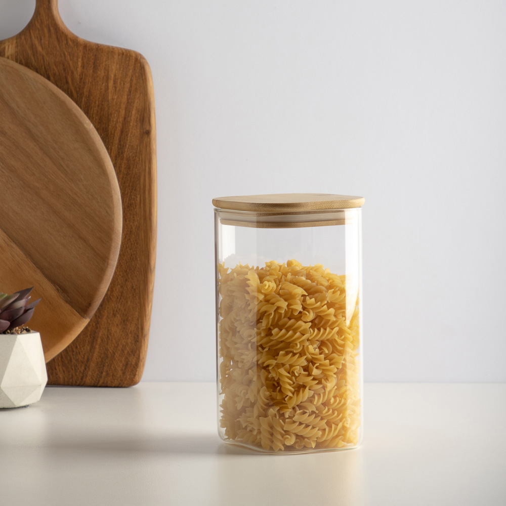 VETTA ЭКО Вуд Банка для хранения 1300мл, 18,5х10х10см, стекло, бамбук, арт.№ 828-003