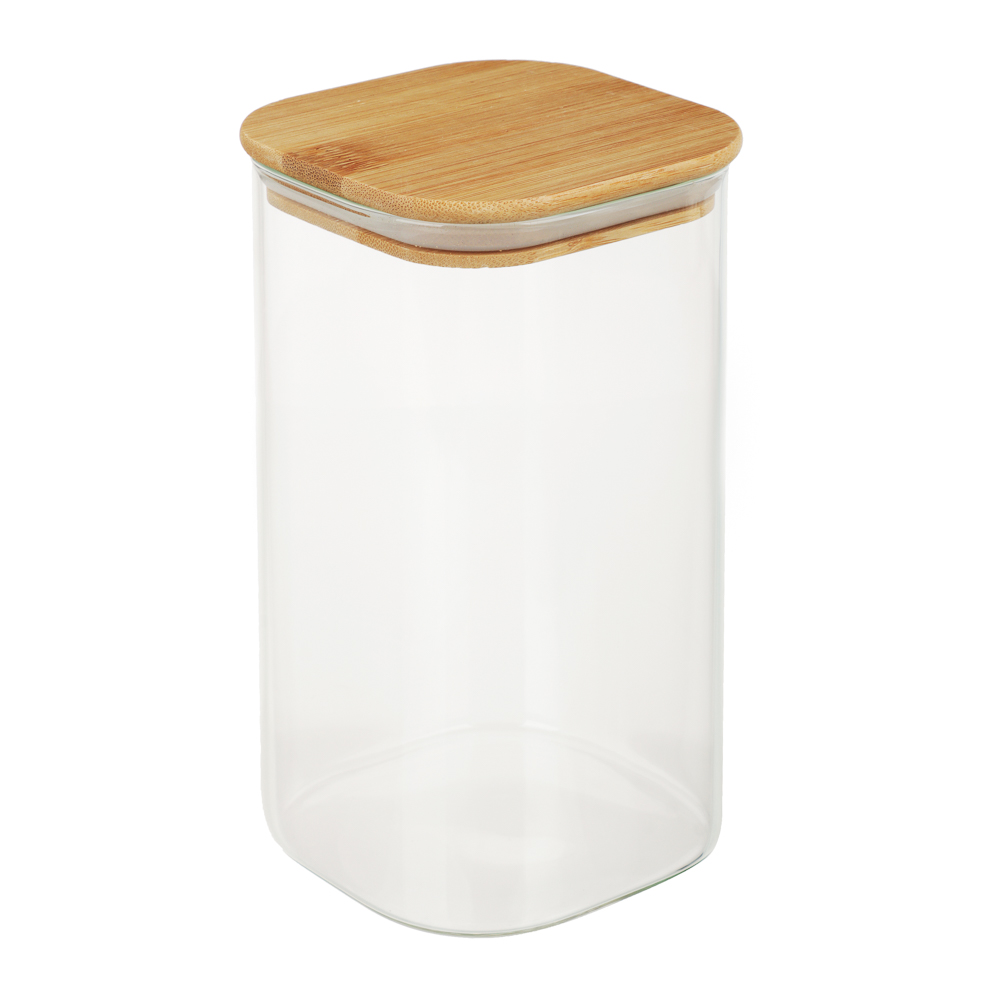 VETTA ЭКО Вуд Банка для хранения 1300мл, 18,5х10х10см, стекло, бамбук, арт.№ 828-003