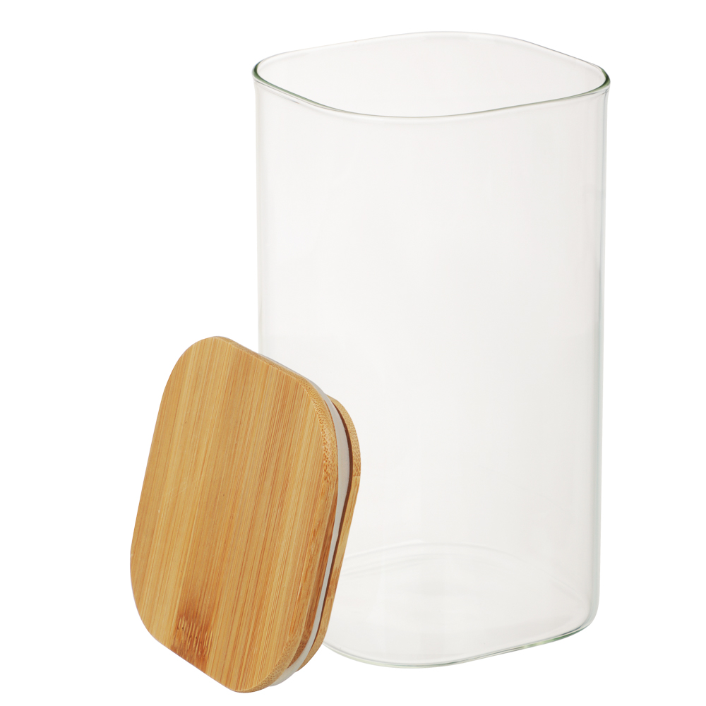 VETTA ЭКО Вуд Банка для хранения 1300мл, 18,5х10х10см, стекло, бамбук, арт.№ 828-003