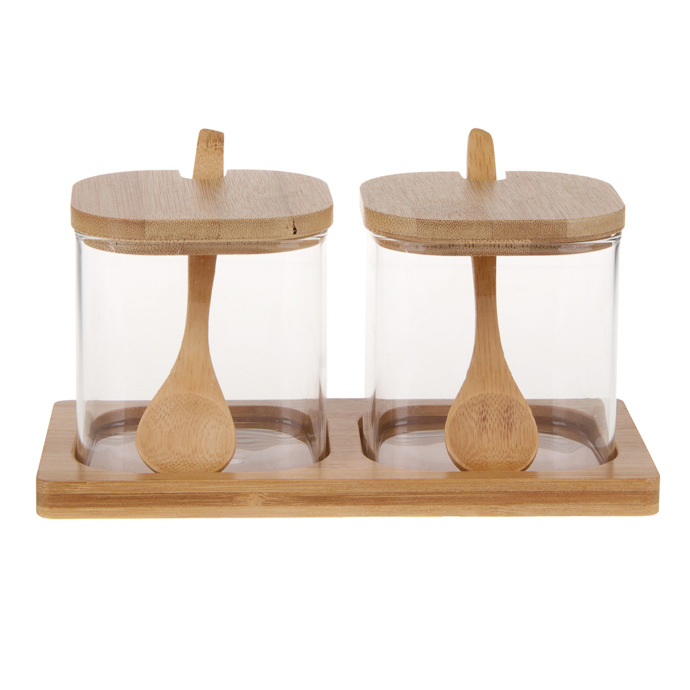 VETTA ЭКО Вуд Набор банок для хранения с ложкой, 9х8х8см, стекло, бамбук, арт.№ 828-006
