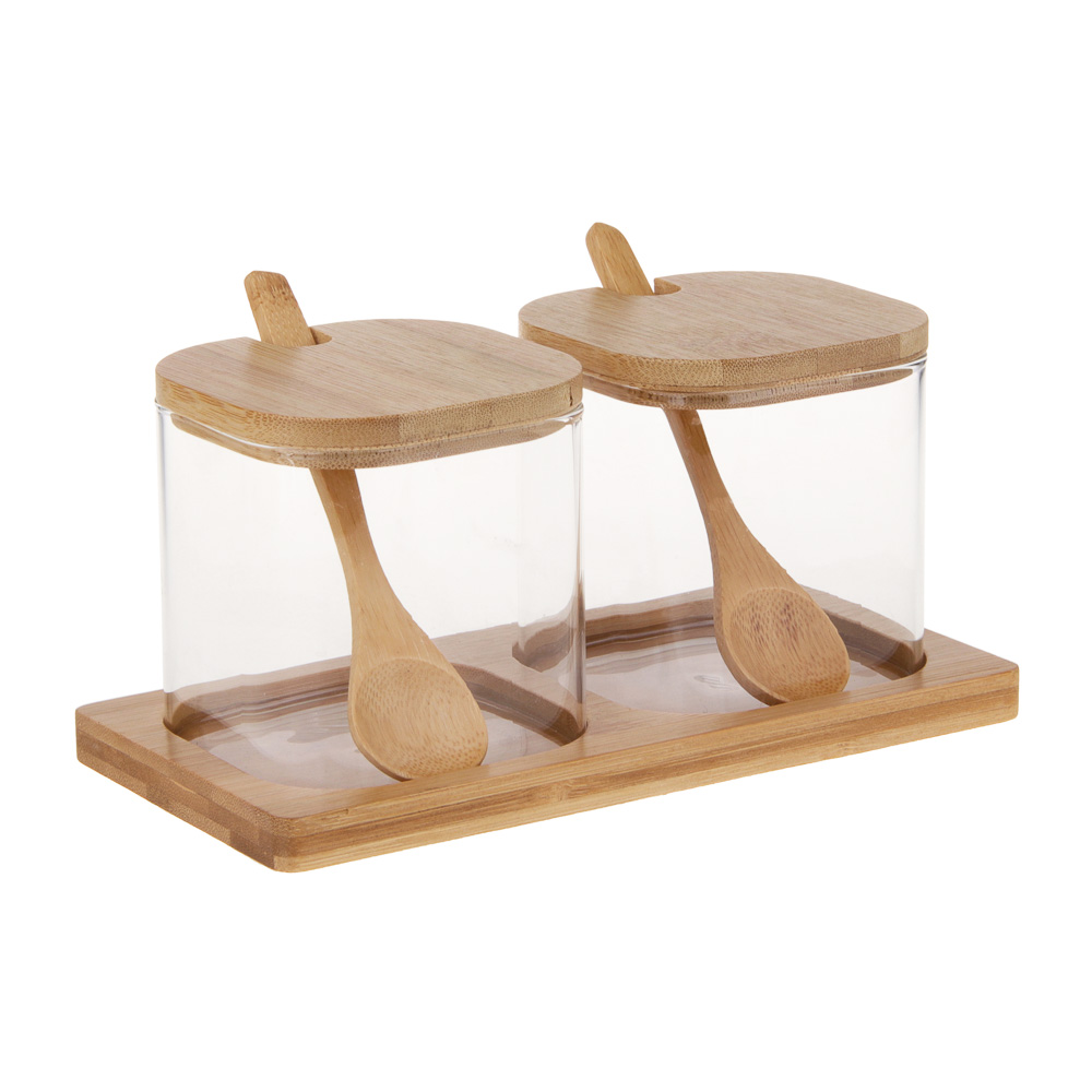 VETTA ЭКО Вуд Набор банок для хранения с ложкой, 9х8х8см, стекло, бамбук, арт.№ 828-006