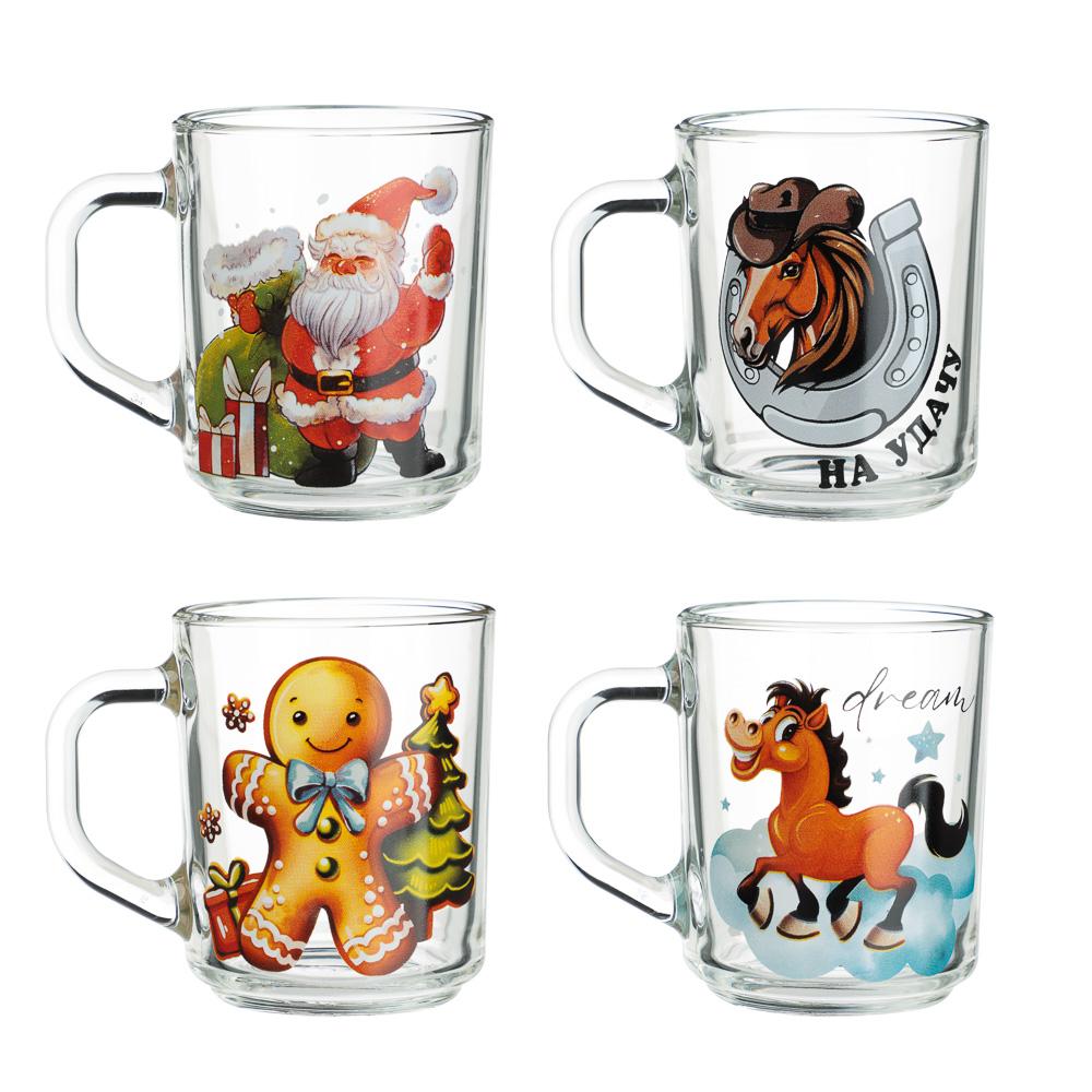 Кружка Символ года 200 мл, 4 дизайна, стекло, арт.№ 820-647