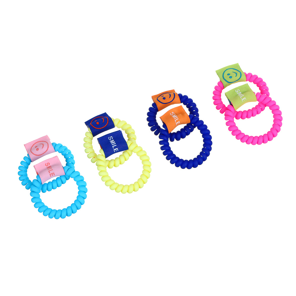 BERIOTTI Набор резинок-спиралек для волос с декором 2шт, d3,5см, полиэстер, пластик, 4 цвета, арт.№ 322-257