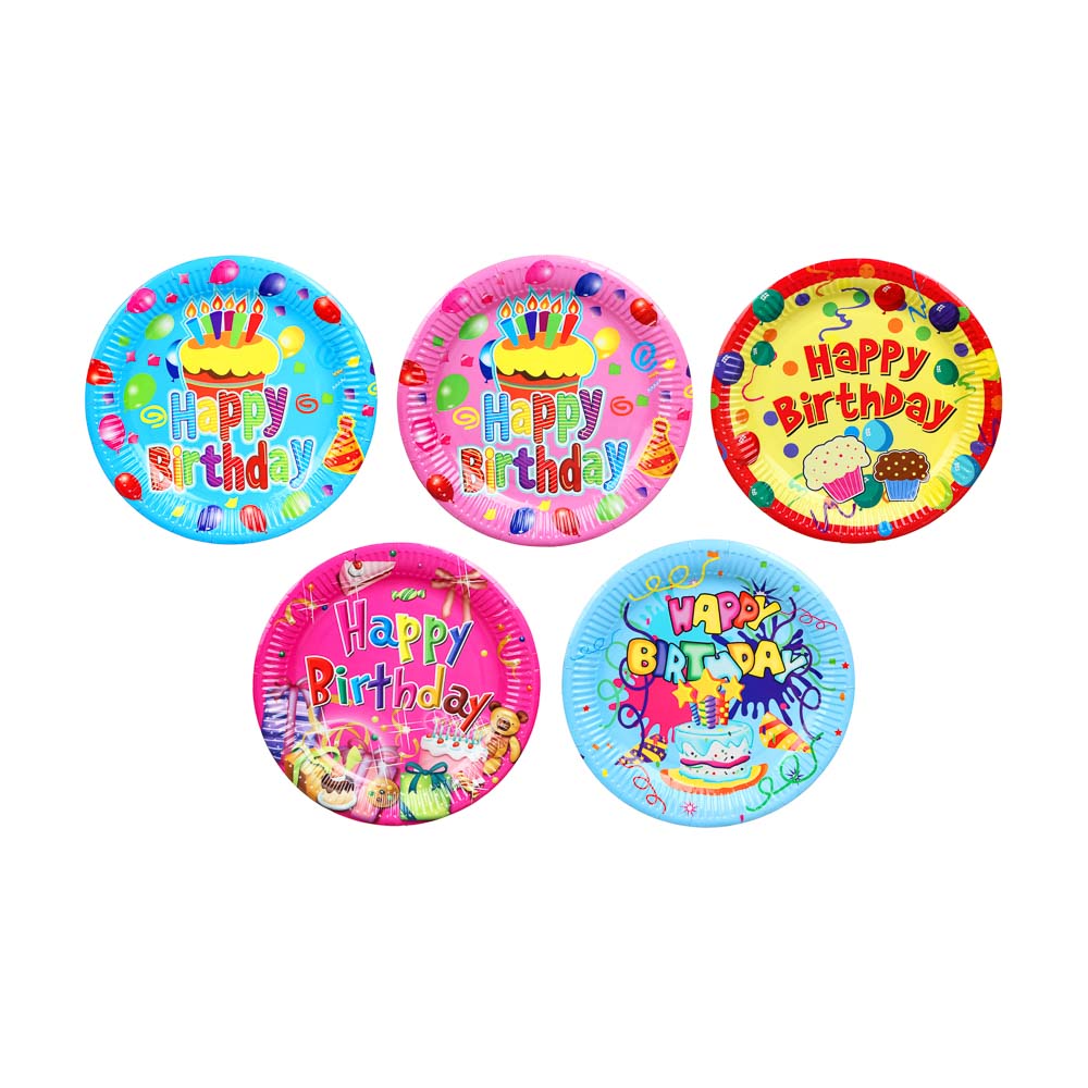 Набор тарелок 10шт, бумажные с ламинацией, d23,5см, "Веселый праздник", 5 видов, арт.№ 437-187