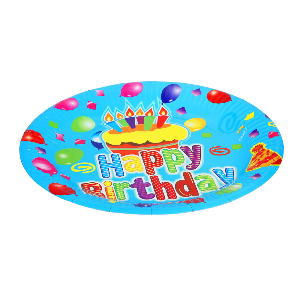 Набор тарелок 10шт, бумажные с ламинацией, d23,5см, "Веселый праздник", 5 видов, арт.№ 437-187