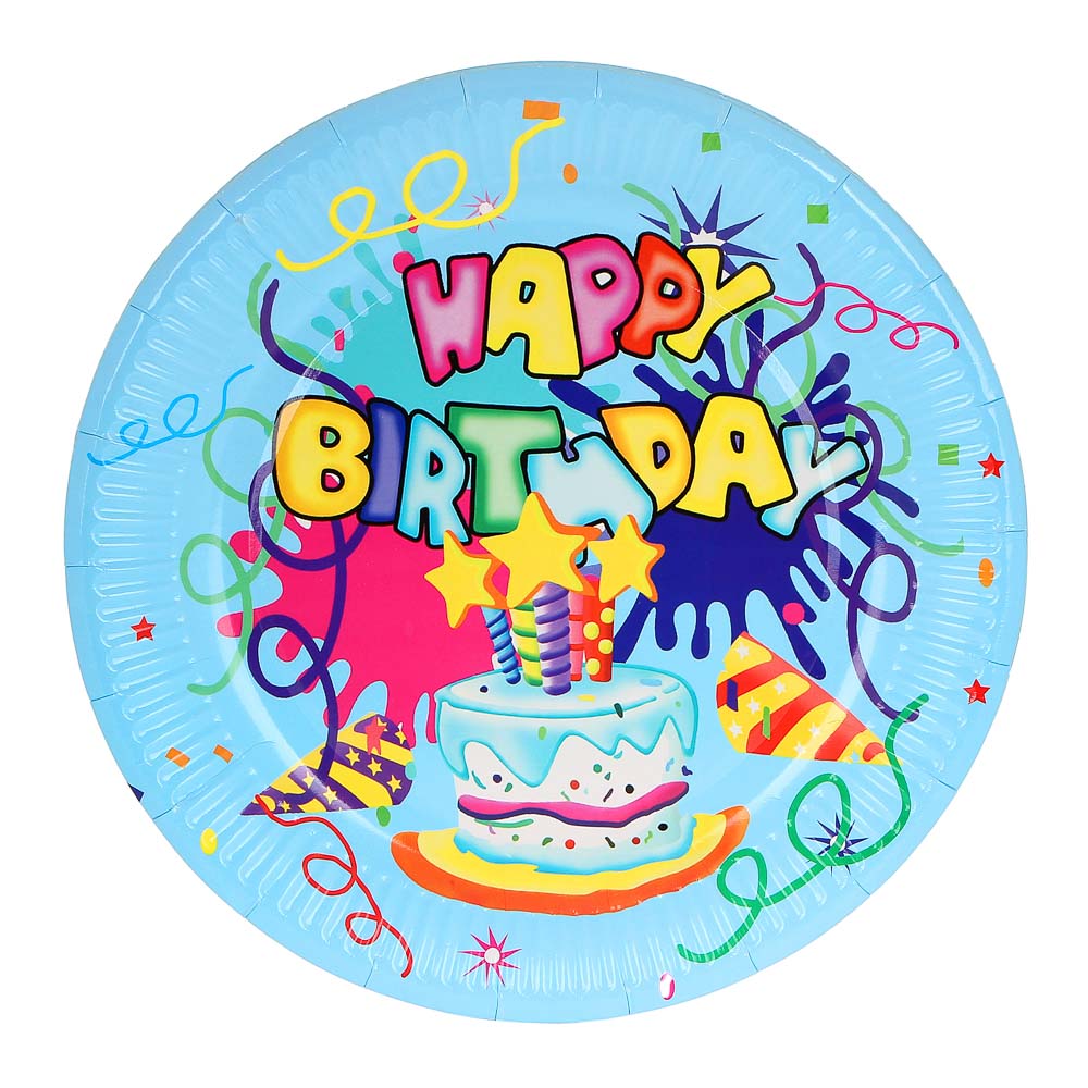 Набор тарелок 10шт, бумажные с ламинацией, d23,5см, "Веселый праздник", 5 видов, арт.№ 437-187