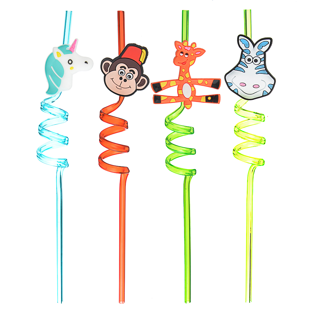 Трубочки для напитков в виде животных тм Fntastic, 4шт, пластик, 27см, микс дизайнов, арт.№ 437-224