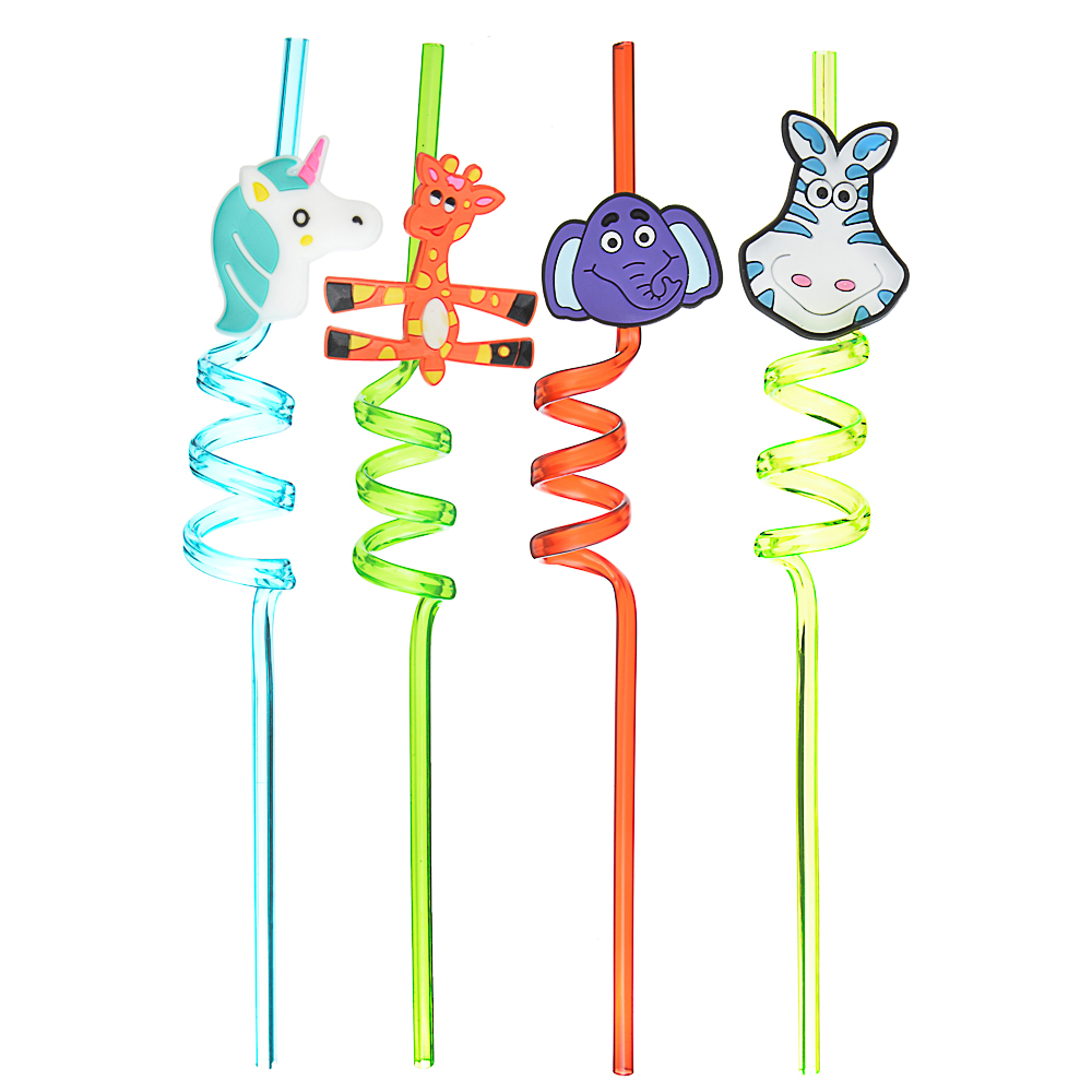 Трубочки для напитков в виде животных тм Fntastic, 4шт, пластик, 27см, микс дизайнов, арт.№ 437-224