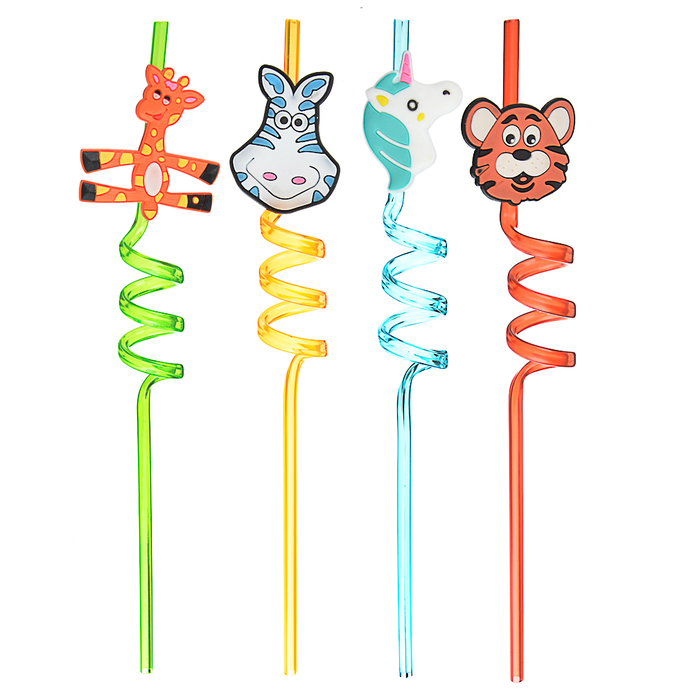 Трубочки для напитков в виде животных тм Fntastic, 4шт, пластик, 27см, микс дизайнов, арт.№ 437-224