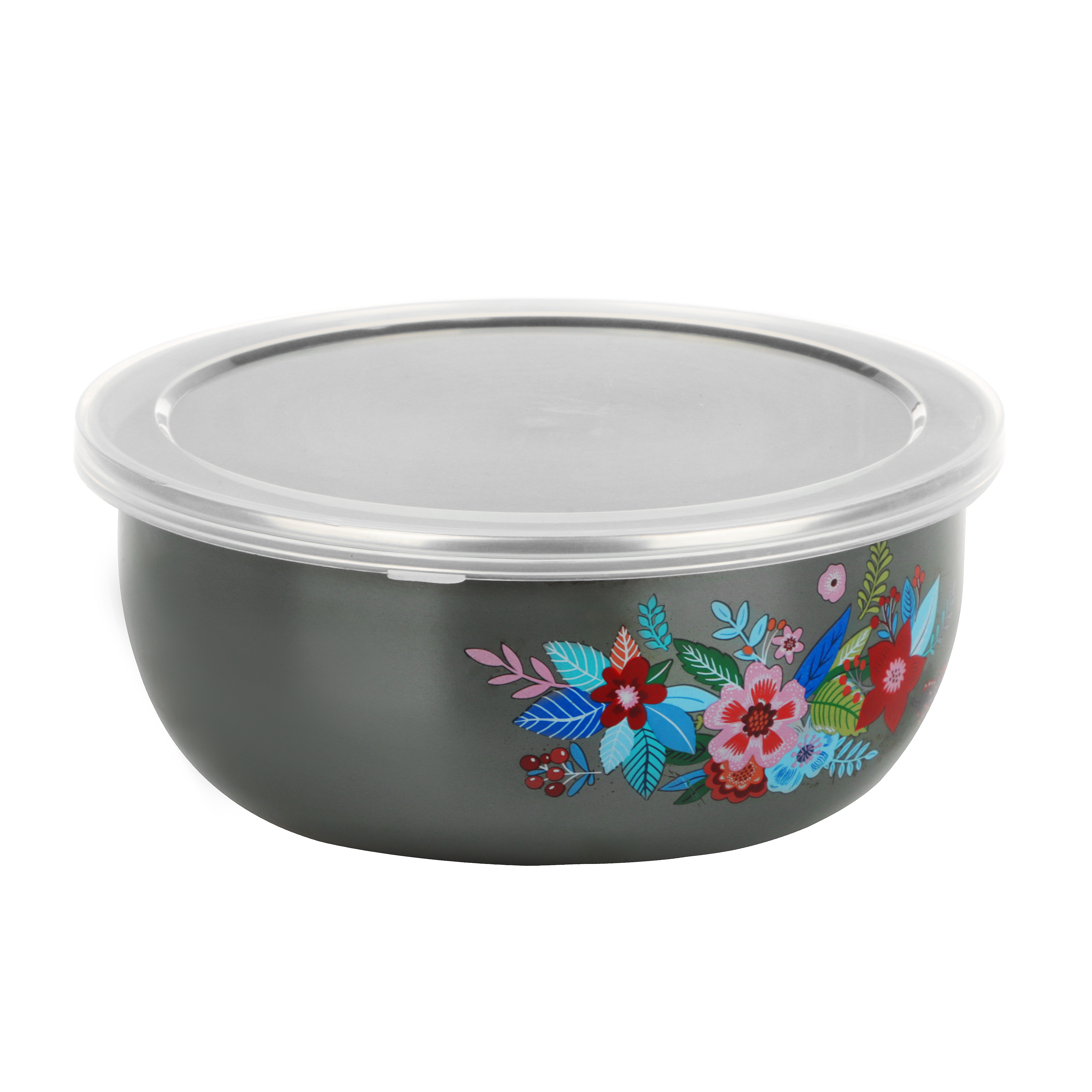 Набор эмалированных салатников с крышками, 6 пр. (14/16/18см, 0,7/1,1/1,4л) "Колор" черн.перлам., арт.№ 894-012