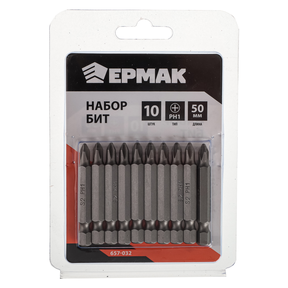 ЕРМАК Биты для шуруповерта PH1 длина 50 мм, 10 штук., арт.№ 657-032