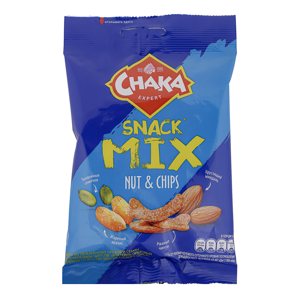 Коктейль ореховый соленый с добавлением чипсов CHAKA 70г, арт.№ 347-579