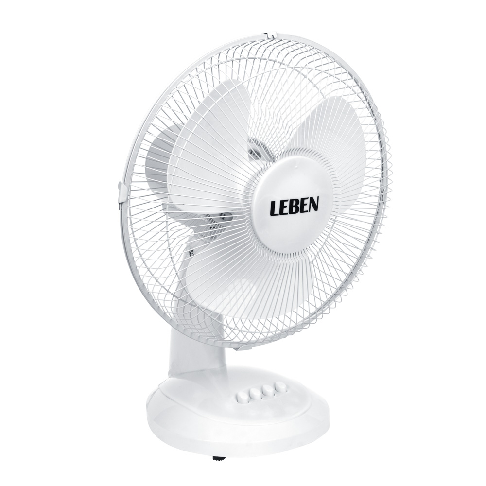 Вентилятор настольный тм LEBEN 45Вт, 3 скорости, диаметр 34см, 220в, белый, арт.№ 243-006