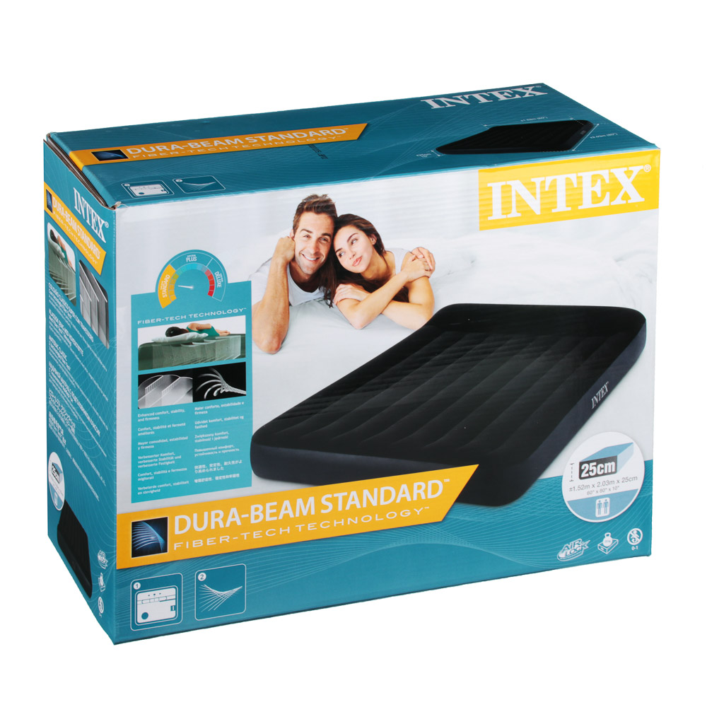 INTEX Матрас надувной PILLOW REST с подголовником, встр.электронасос, 203x152x25см, до 272кг, 64150, арт.№ 108-039