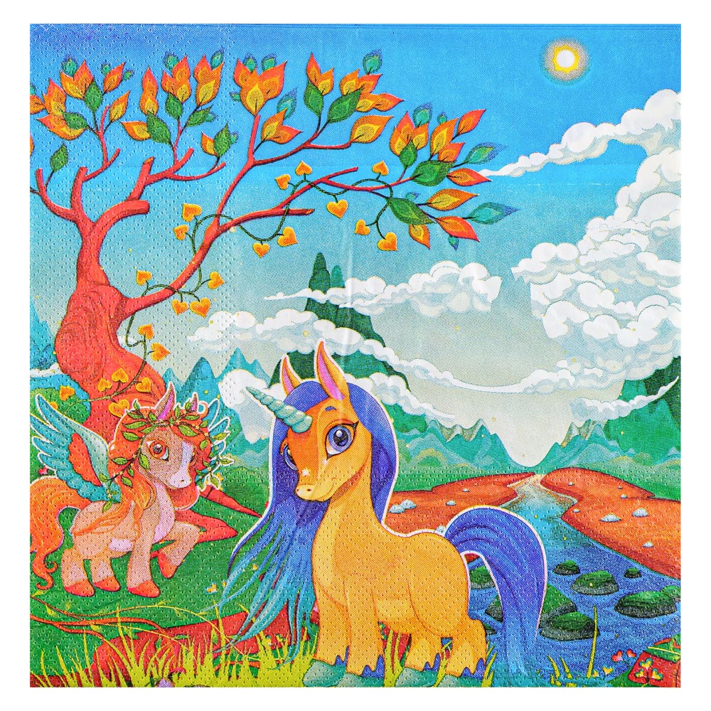 Салфетки бумажные 12шт, праздничные, 33х33см, с изображением Единорога, арт.№ 530-209