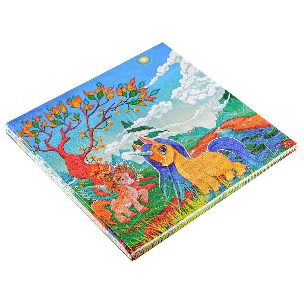 Салфетки бумажные 12шт, праздничные, 33х33см, с изображением Единорога, арт.№ 530-209