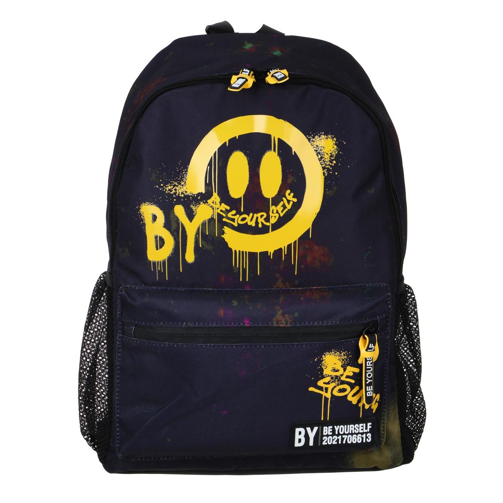 BY СМАЙЛ Рюкзак подростковый, 41x29x18см, 1 отд., 4 карм., темный фон, бутылка для воды в чехле, ПЭ, арт.№ 254-661