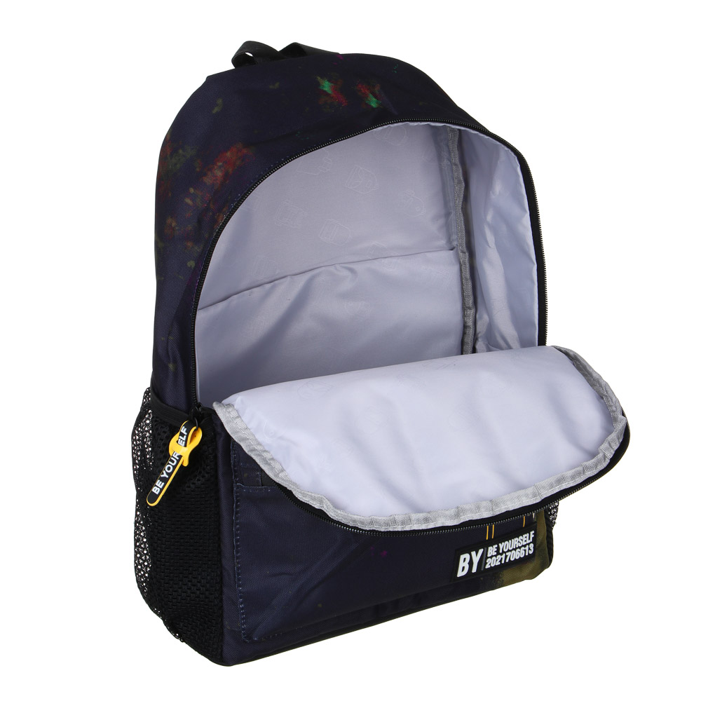 BY СМАЙЛ Рюкзак подростковый, 41x29x18см, 1 отд., 4 карм., темный фон, бутылка для воды в чехле, ПЭ, арт.№ 254-661