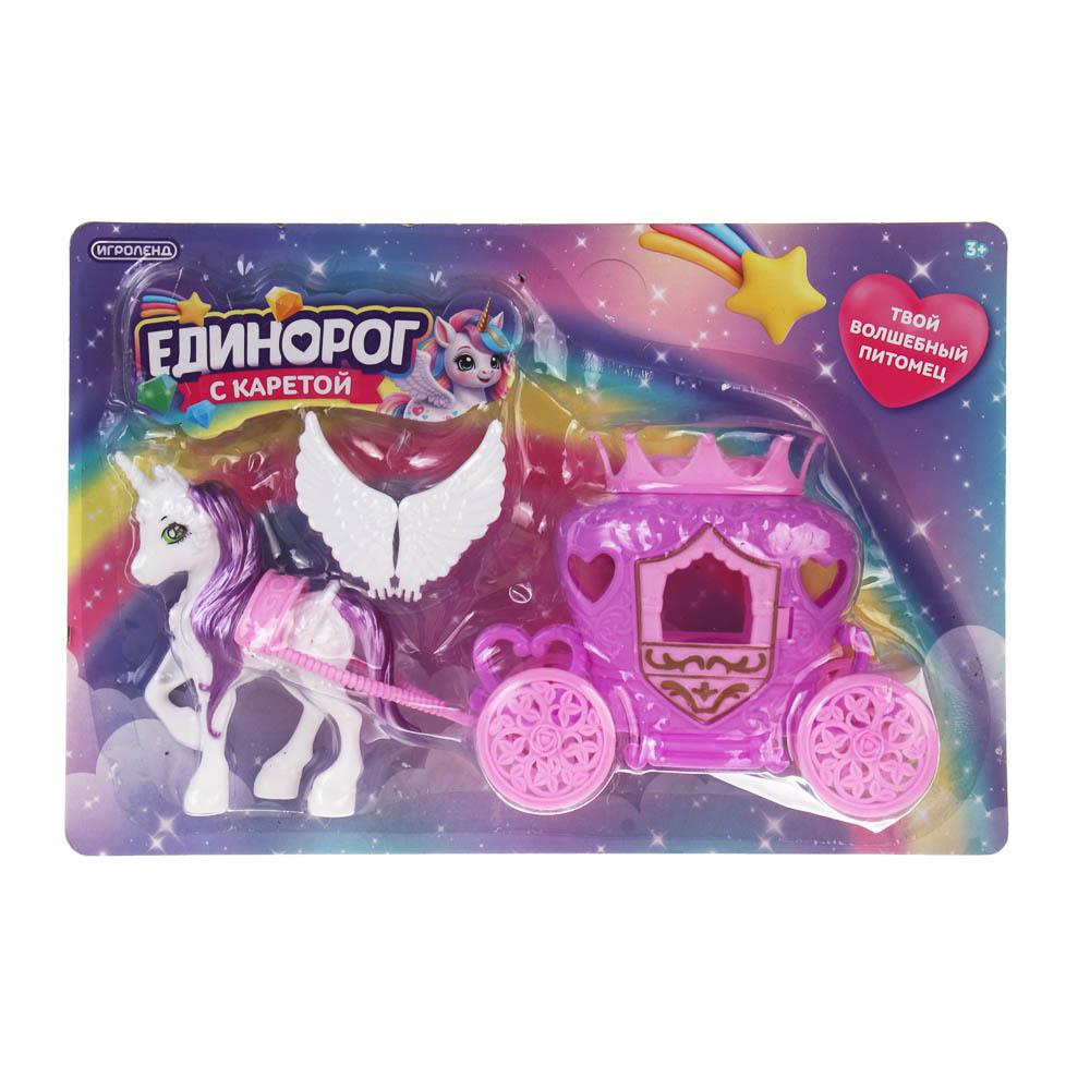 Питомец Единорог с каретой, PP, ABS, тм ИГРОЛЕНД, арт.№ 258-107