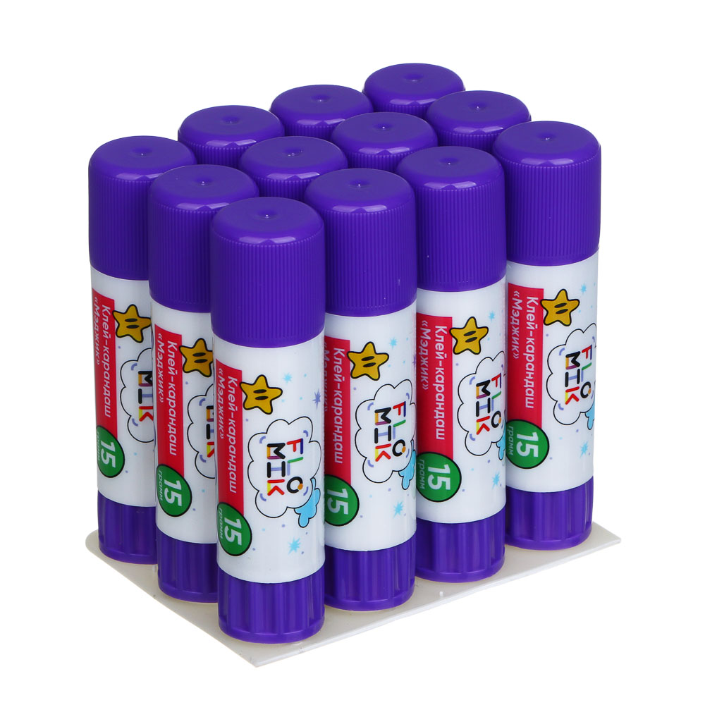 Клей-карандаш FLOMIK "Мэджик" 15 грамм, улучшенная формула PVP с цветным индикатором, арт.№ 586-047