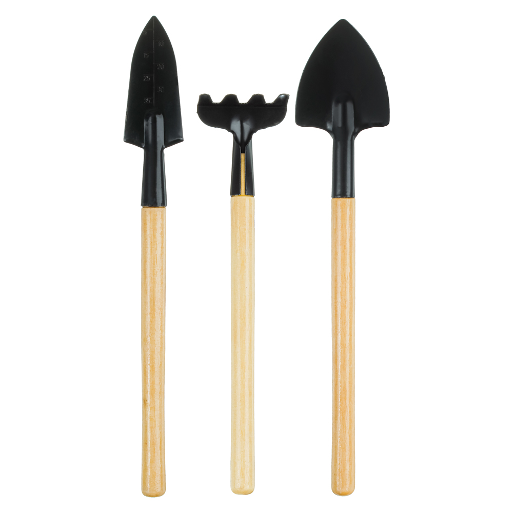 Набор для ухода за комн.растениями(совки 21-22см, грабли 18см) тм INBLOOM, ручки лакирован, мет,дер., арт.№ 181-017