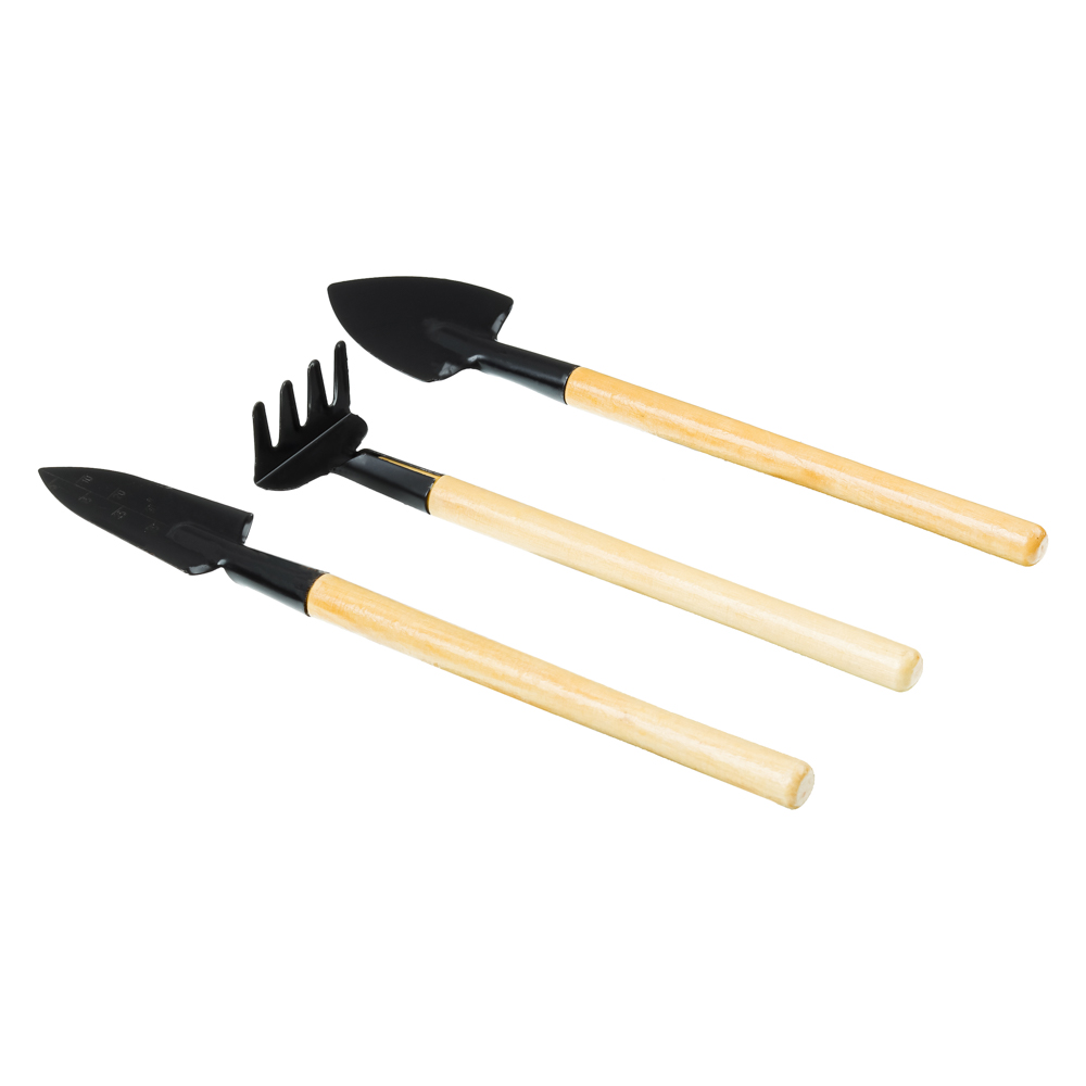 Набор для ухода за комн.растениями(совки 21-22см, грабли 18см) тм INBLOOM, ручки лакирован, мет,дер., арт.№ 181-017