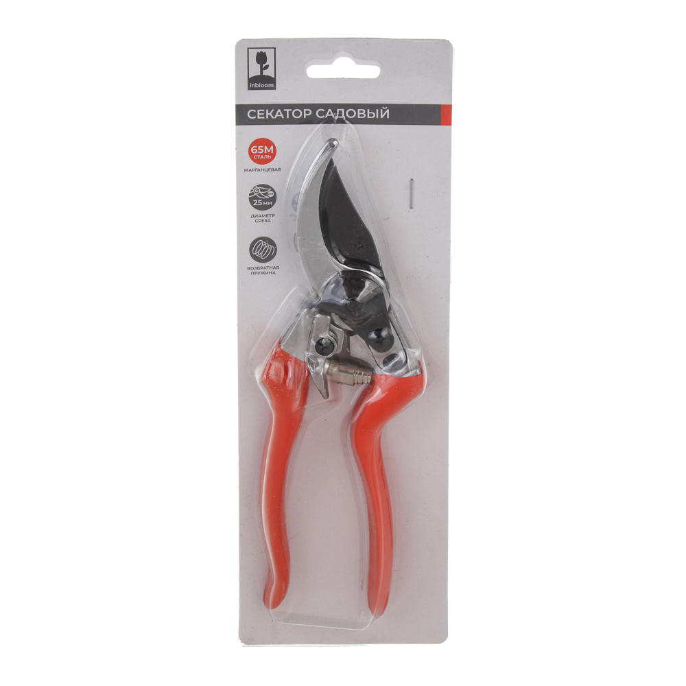 Секатор плоскостной тм INBLOOM 20,5см, марганцевая сталь 65М, возвратная пружина, PР,TRP, арт.№ 186-016
