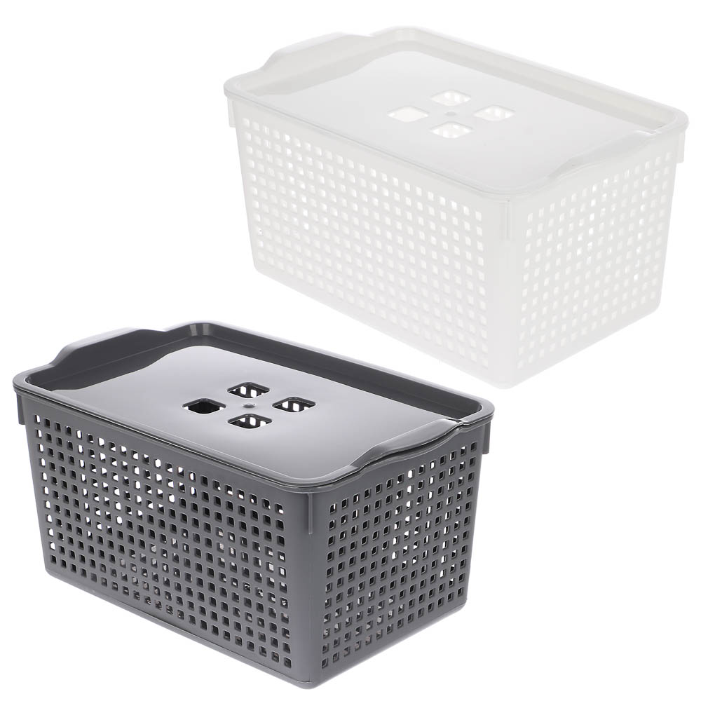 Корзинка Лофт 5,3л 295х185х145мм с крышкой белый, серый, арт.№ 457-853