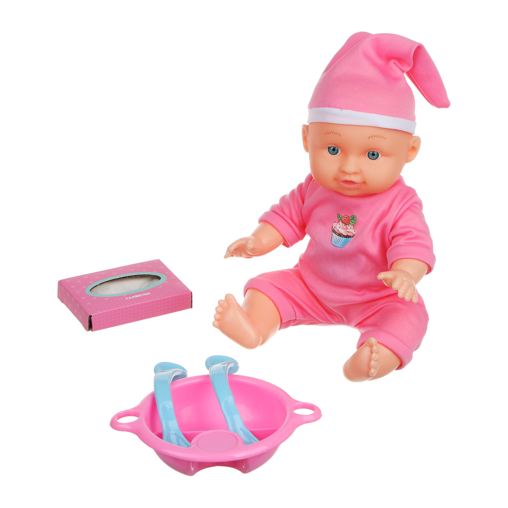 ИГРОЛЕНД Пупс интерактивный с набором аксессуаров, пластик PE, PVC, PP, текстиль, 3хAG13, 41х9х28 см, арт.№ 267-978