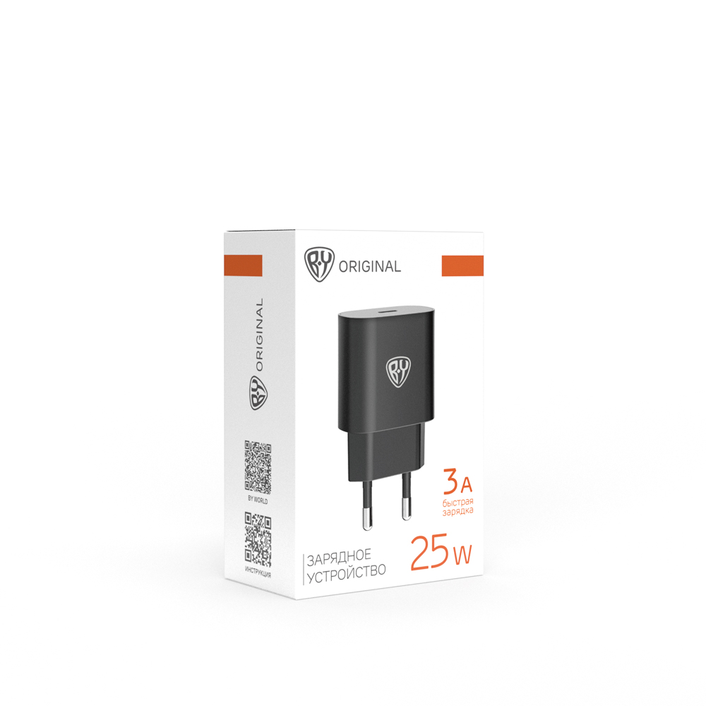 Сетевое зарядное устройство BY Galaxy 25Вт, USB-C, QC, PD, PPS, 110-240 В, 50-60 Гц, пластик, черный, арт.№ 916-331