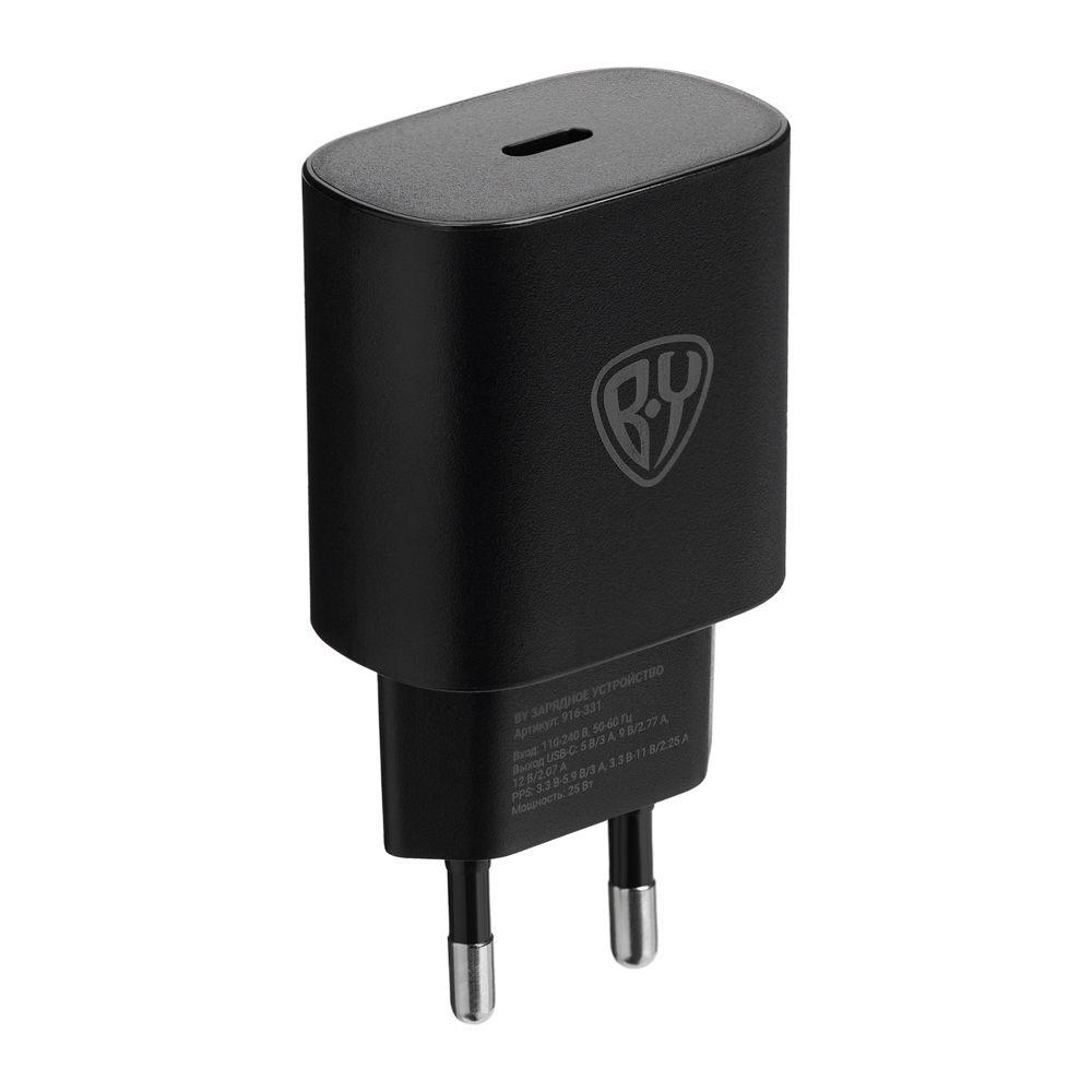 Сетевое зарядное устройство BY Galaxy 25Вт, USB-C, QC, PD, PPS, 110-240 В, 50-60 Гц, пластик, черный, арт.№ 916-331