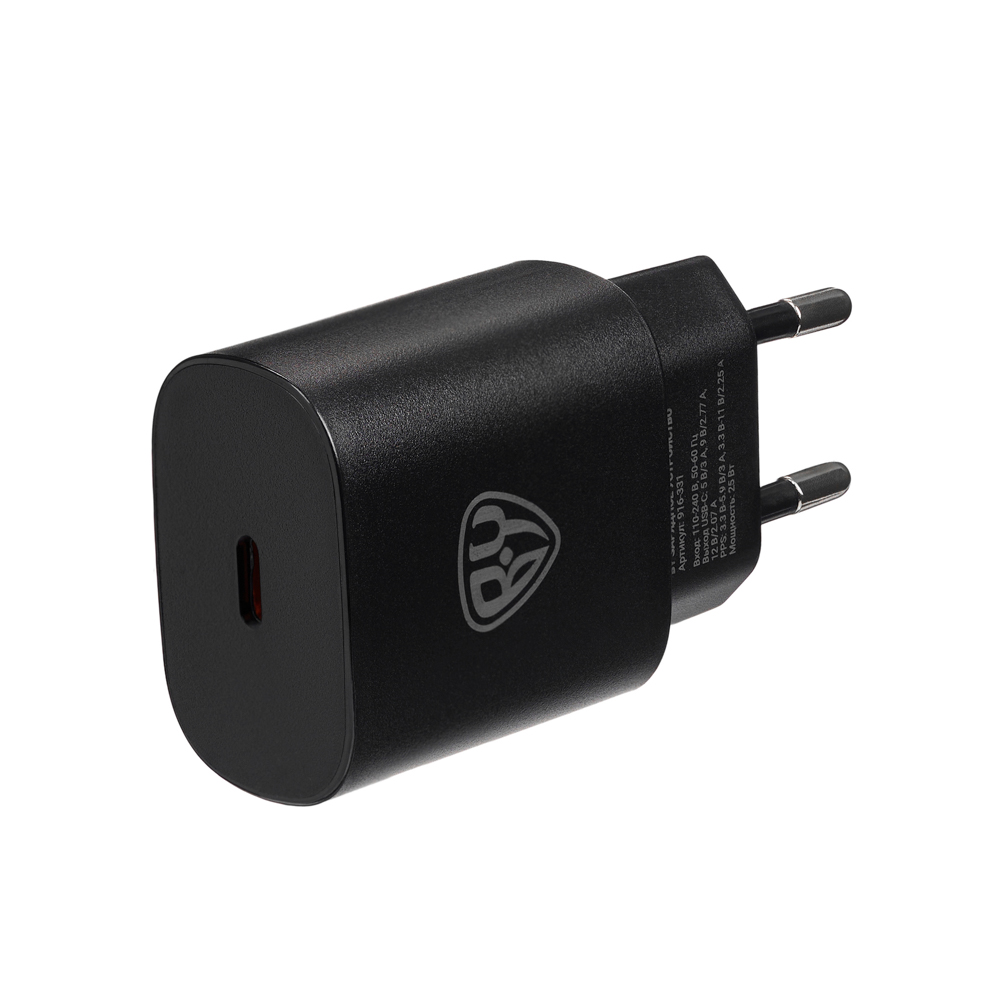 Сетевое зарядное устройство BY Galaxy 25Вт, USB-C, QC, PD, PPS, 110-240 В, 50-60 Гц, пластик, черный, арт.№ 916-331