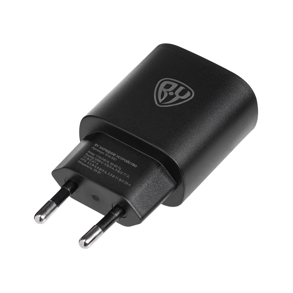 Сетевое зарядное устройство BY Galaxy 25Вт, USB-C, QC, PD, PPS, 110-240 В, 50-60 Гц, пластик, черный, арт.№ 916-331