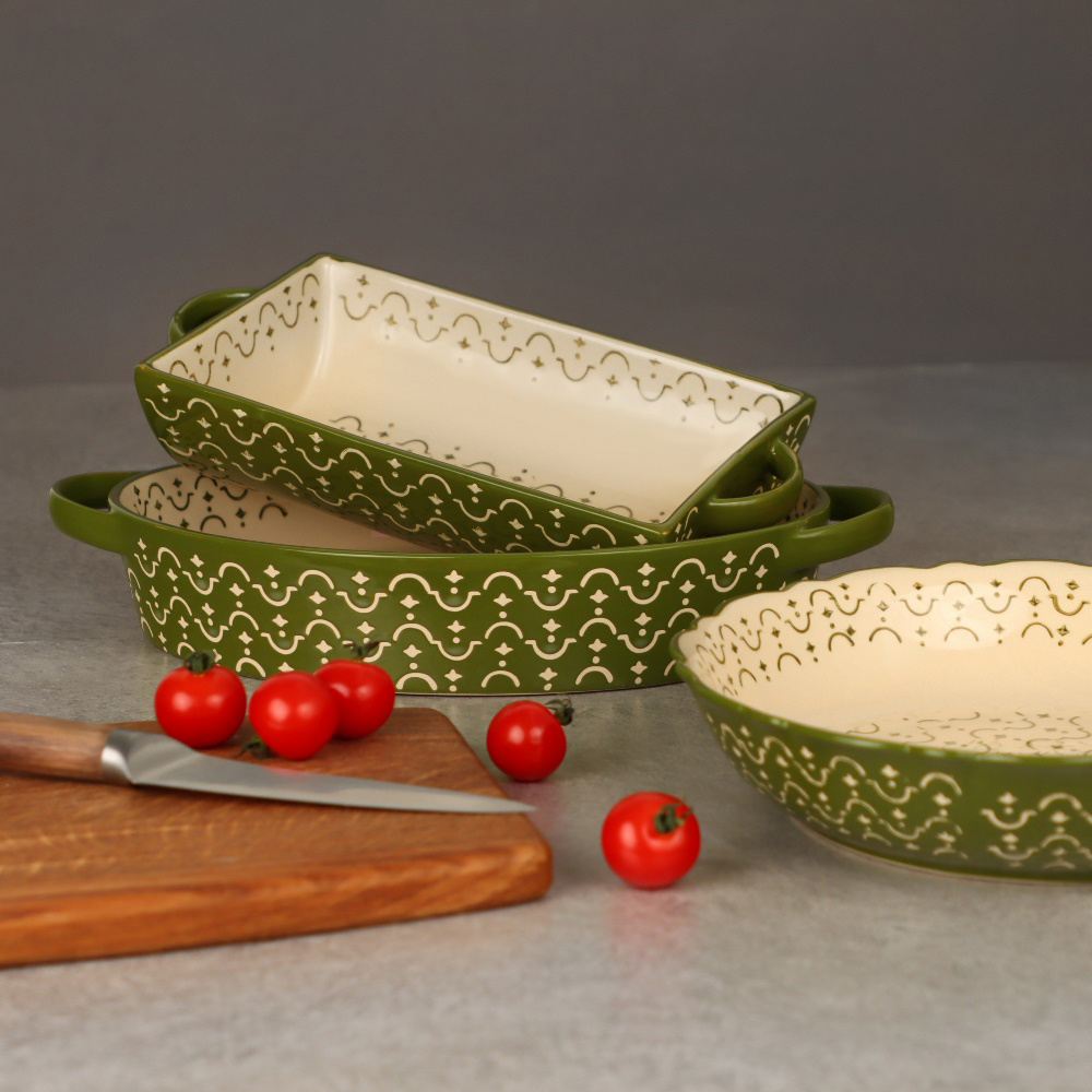 BY COLLECTION Форма для запекания и сервировки круглая, керамика, 25,5х5,5см, 1,6л, зеленый, арт.№ 826-350
