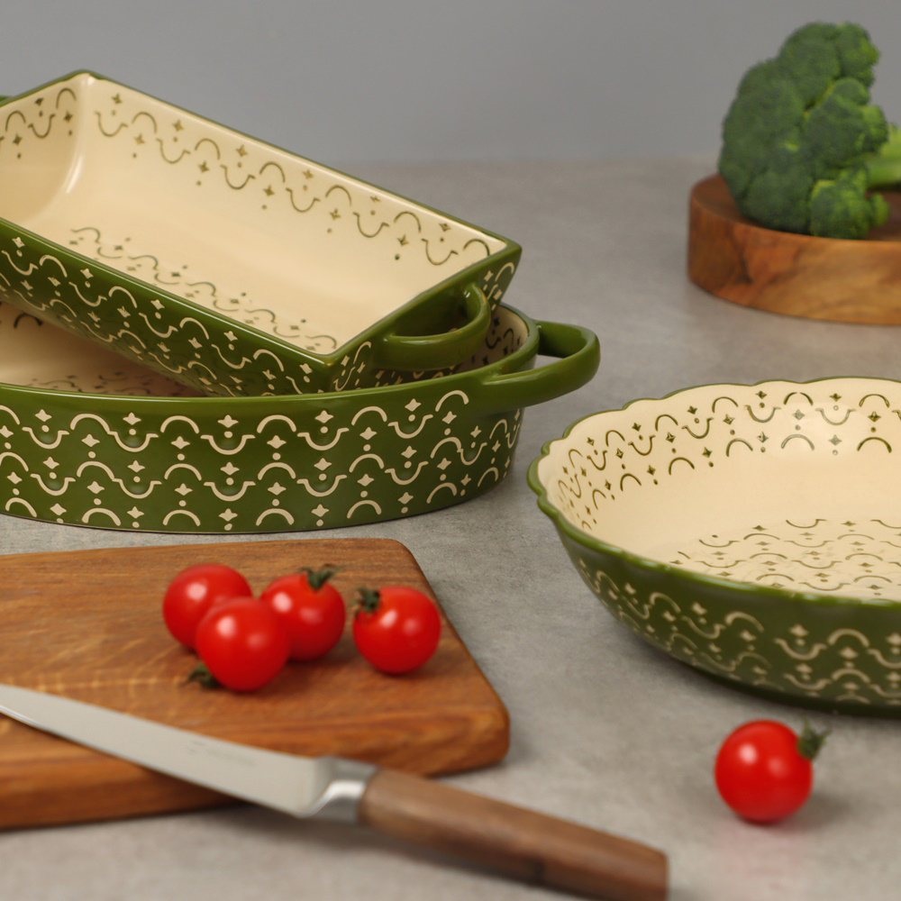 BY COLLECTION Форма для запекания и сервировки круглая, керамика, 25,5х5,5см, 1,6л, зеленый, арт.№ 826-350