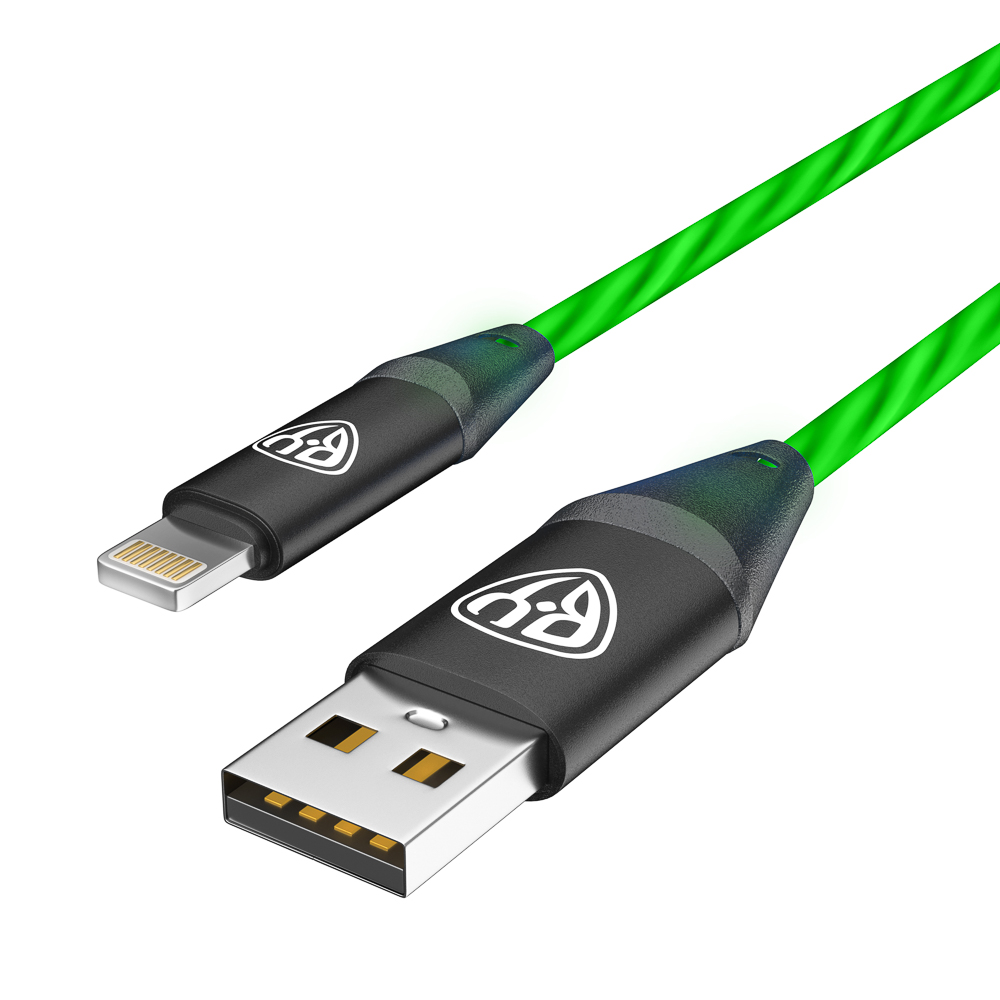 BY Кабель для зарядки Светящийся iP, 1м, 2.4А, Быстрая зарядка, подсв. зеленая, Герои, БАБА ЯГА, арт.№ 931-473