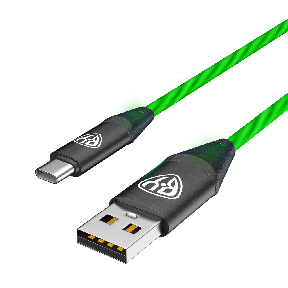 BY Кабель для зарядки Светящийся Type-C, 1м, 2.4А, Быстрая зарядка, подсв. зеленая, Герои, БАБА ЯГА, арт.№ 931-474