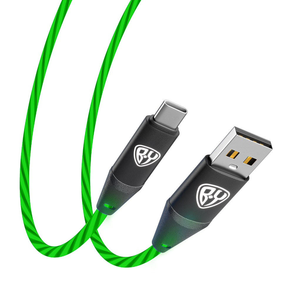 BY Кабель для зарядки Светящийся Type-C, 1м, 2.4А, Быстрая зарядка, подсв. зеленая, Герои, БАБА ЯГА, арт.№ 931-474