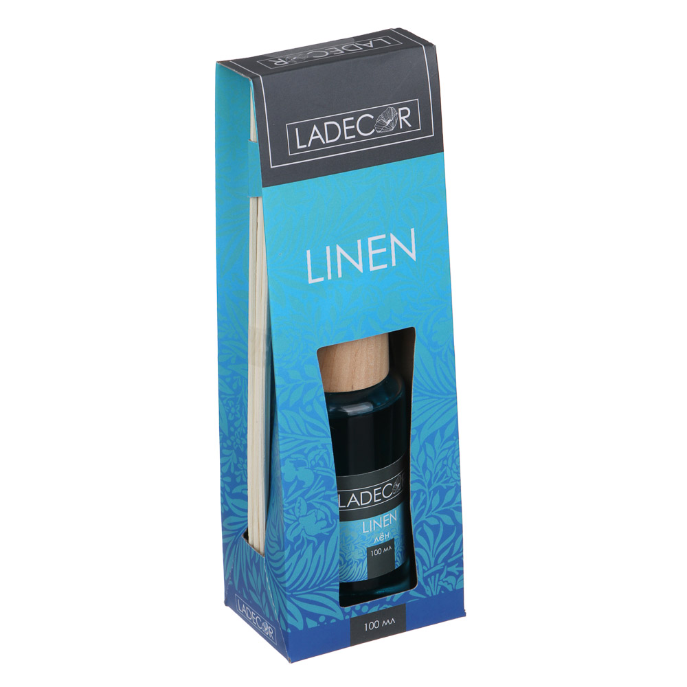 LADECOR Аромадиффузор с палочками 100мл, 6 ароматов дерево, апельсин,лемонграсс,лен,белый чай,манго, арт.№ 412-011